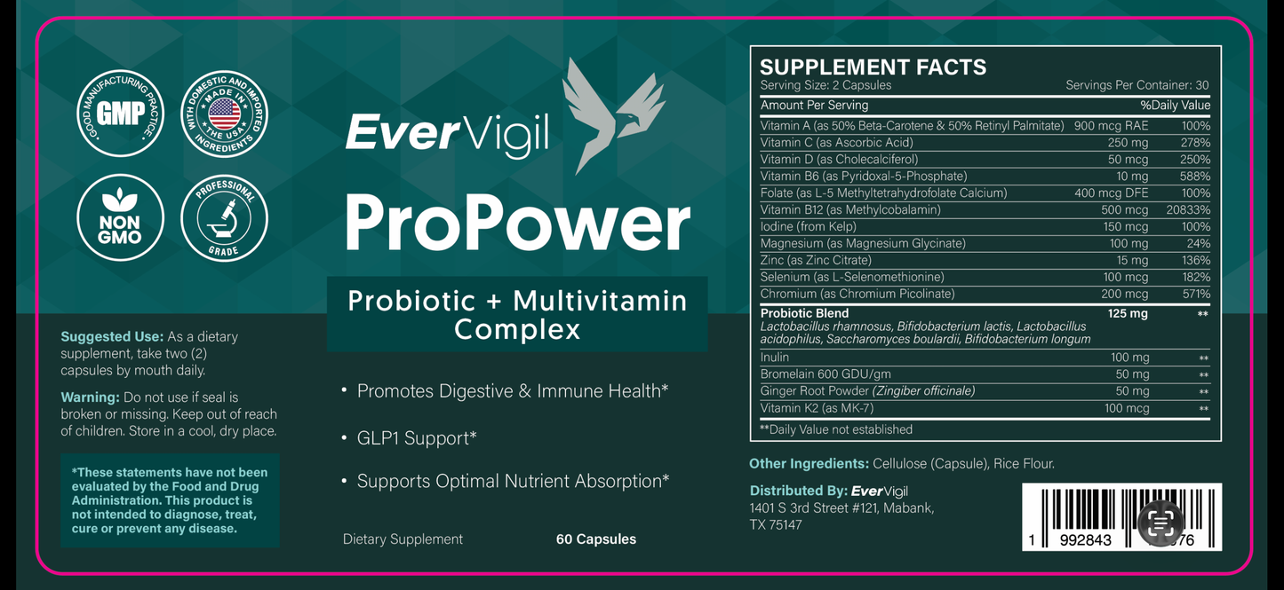 EverVigil ProPower - Probiotic + Multivitamin for Gut Health & GLP-1 Support