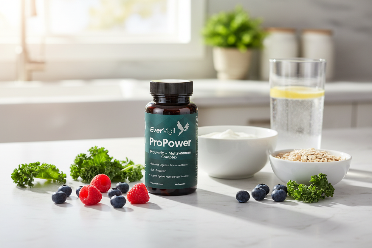 ProPower supplement in wellness lifestyle setting with healthy foods